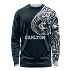Personalized Carlton Blues Polynesian Long Sleeve Shirt Tribal Chest and Sleeve Tattoo Heritage Warrior
