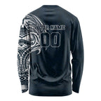 Personalized Carlton Blues Polynesian Long Sleeve Shirt Tribal Chest and Sleeve Tattoo Heritage Warrior