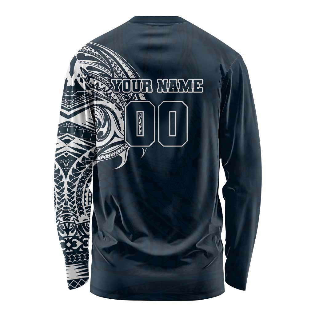 Personalized Carlton Blues Polynesian Long Sleeve Shirt Tribal Chest and Sleeve Tattoo Heritage Warrior