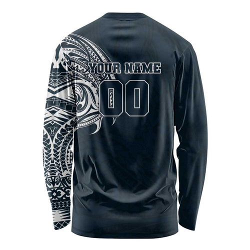 Personalized Carlton Blues Polynesian Long Sleeve Shirt Tribal Chest and Sleeve Tattoo Heritage Warrior