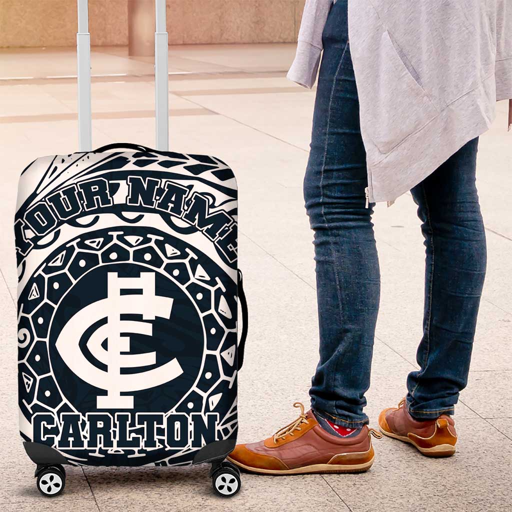 Personalized Carlton Blues Polynesian Luggage Cover Tribal Chest and Sleeve Tattoo Heritage Warrior