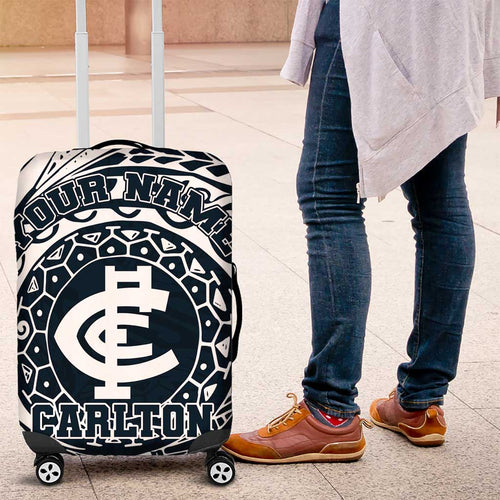 Personalized Carlton Blues Polynesian Luggage Cover Tribal Chest and Sleeve Tattoo Heritage Warrior