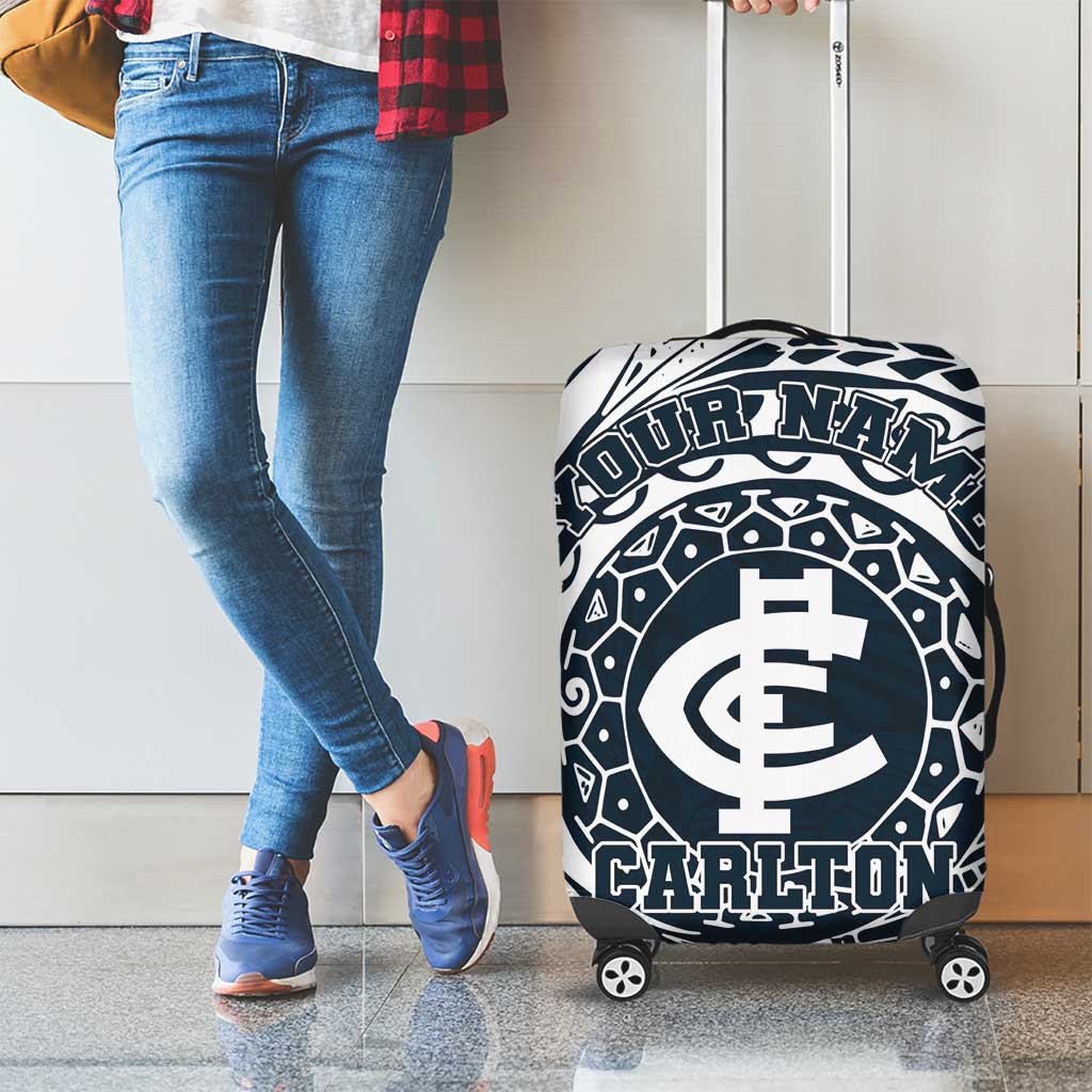 Personalized Carlton Blues Polynesian Luggage Cover Tribal Chest and Sleeve Tattoo Heritage Warrior