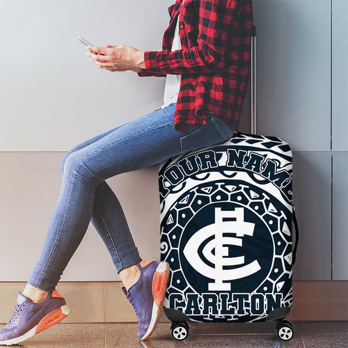 Personalized Carlton Blues Polynesian Luggage Cover Tribal Chest and Sleeve Tattoo Heritage Warrior