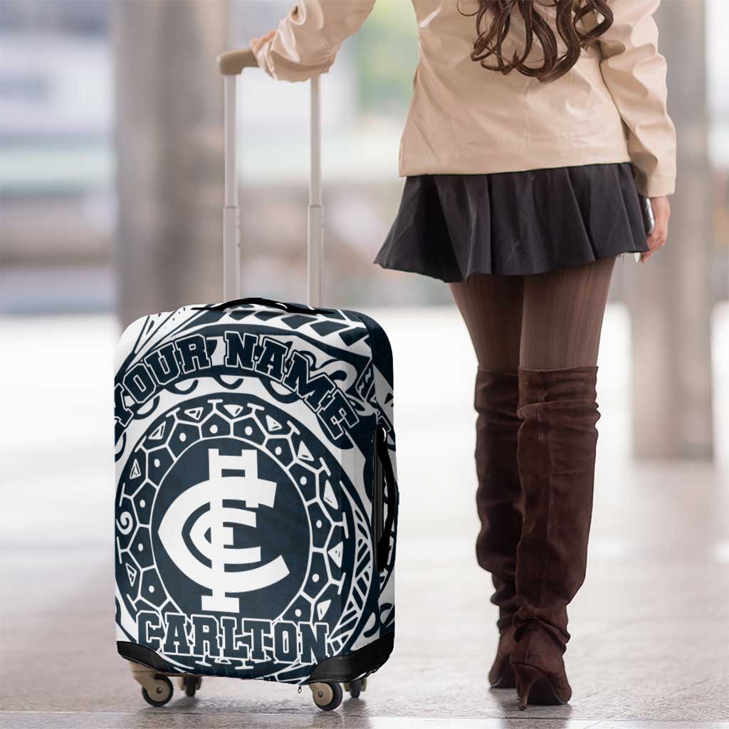 Personalized Carlton Blues Polynesian Luggage Cover Tribal Chest and Sleeve Tattoo Heritage Warrior