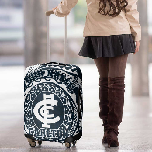 Personalized Carlton Blues Polynesian Luggage Cover Tribal Chest and Sleeve Tattoo Heritage Warrior