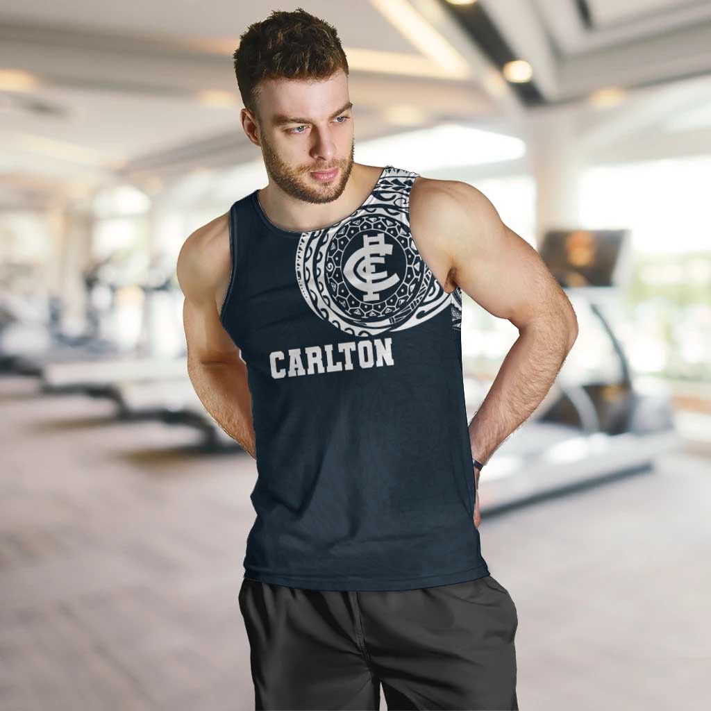 Personalized Carlton Blues Polynesian Men Tank Top Tribal Chest and Sleeve Tattoo Heritage Warrior