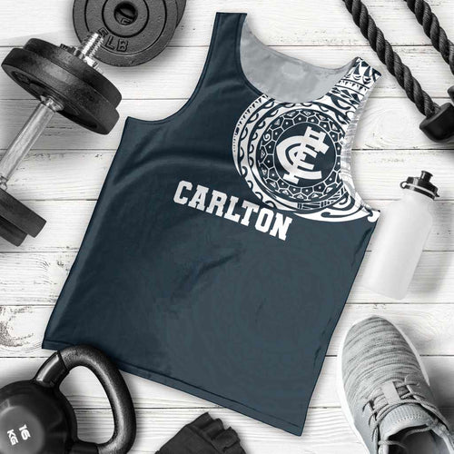 Personalized Carlton Blues Polynesian Men Tank Top Tribal Chest and Sleeve Tattoo Heritage Warrior