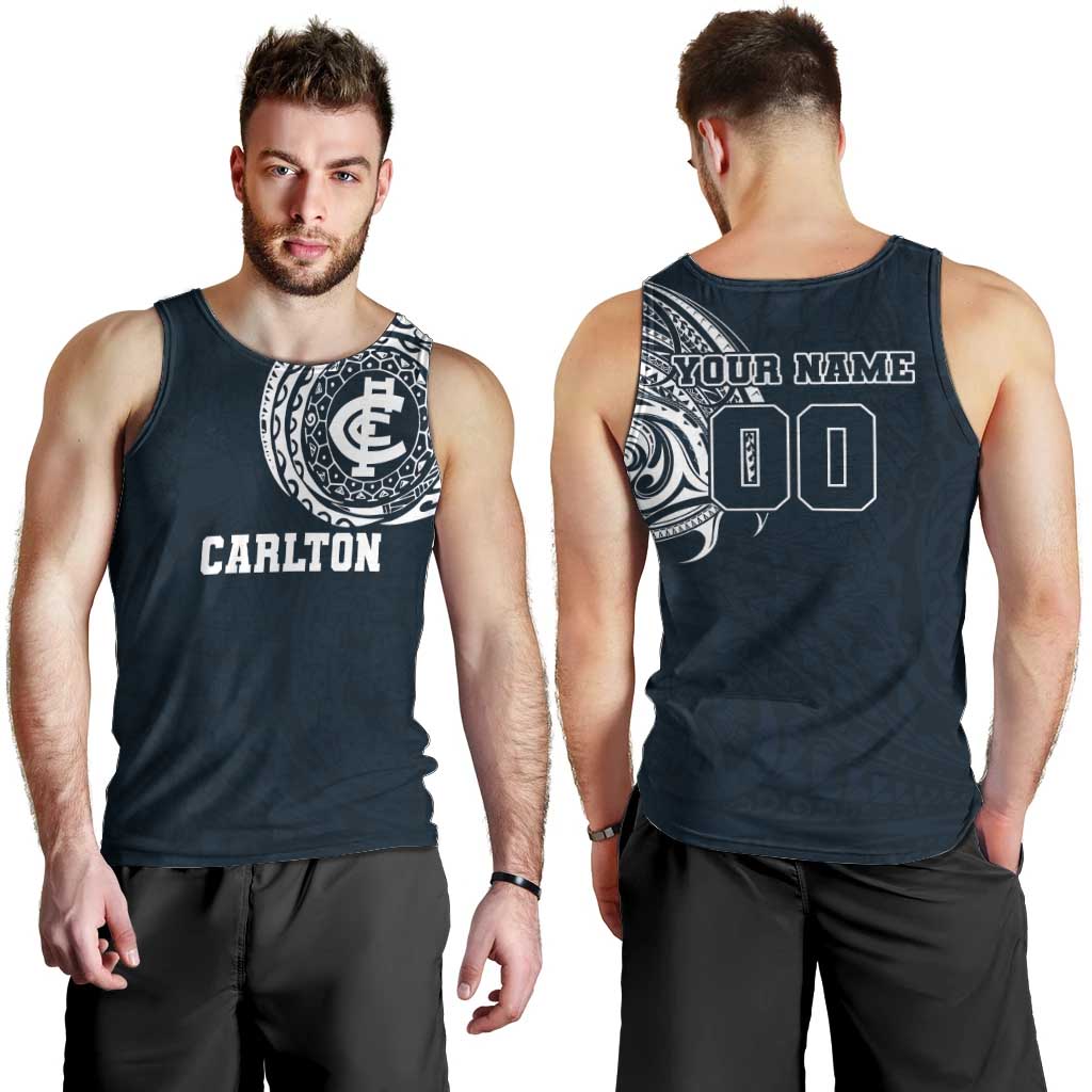 Personalized Carlton Blues Polynesian Men Tank Top Tribal Chest and Sleeve Tattoo Heritage Warrior