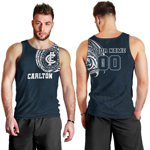 Personalized Carlton Blues Polynesian Men Tank Top Tribal Chest and Sleeve Tattoo Heritage Warrior