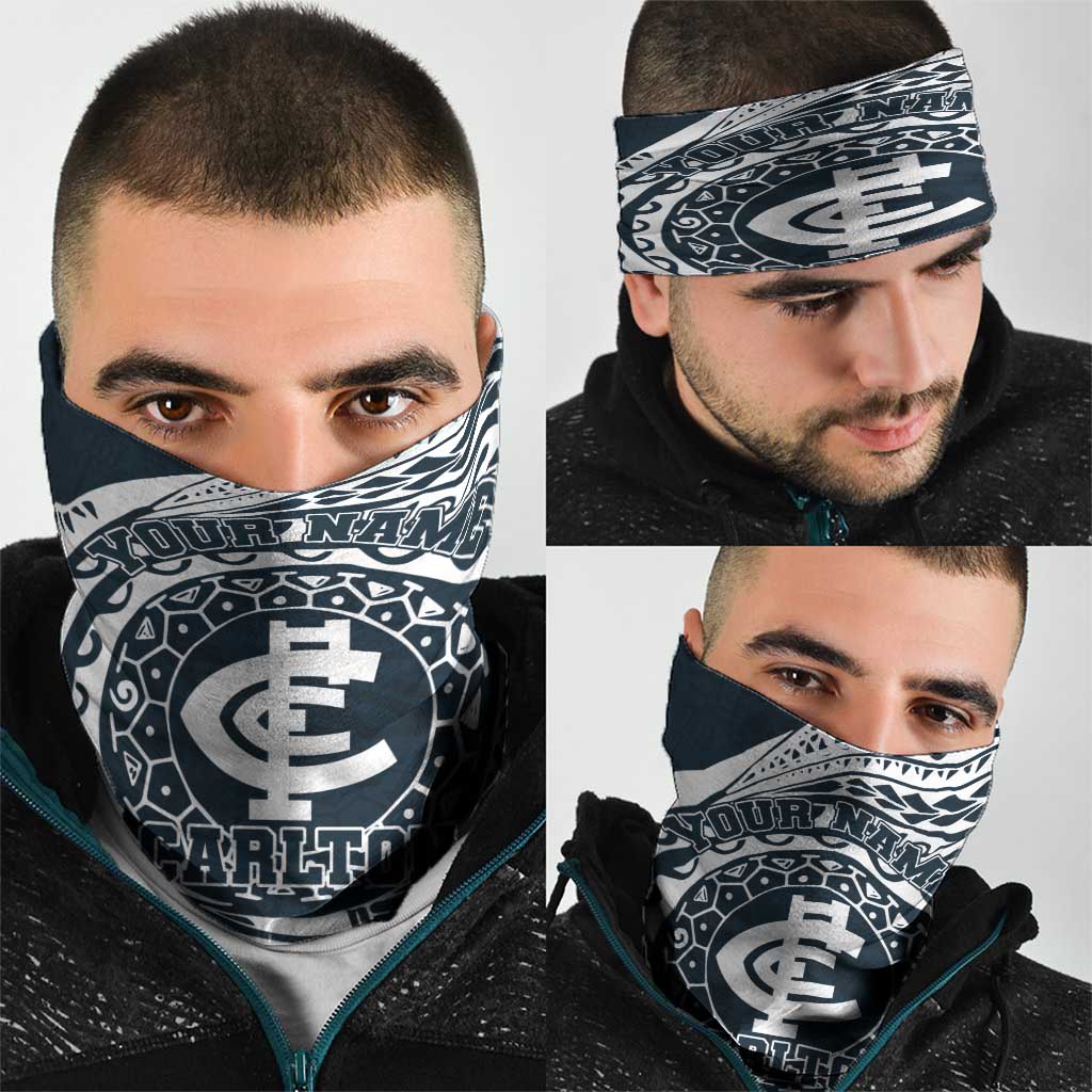 Personalized Carlton Blues Polynesian Neck Gaiter Tribal Chest and Sleeve Tattoo Heritage Warrior