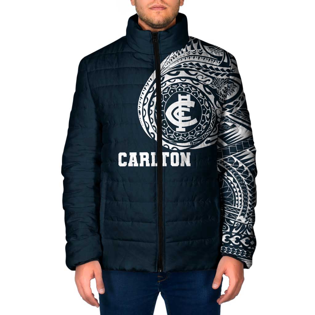 Personalized Carlton Blues Polynesian Padded Jacket Tribal Chest and Sleeve Tattoo Heritage Warrior