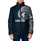 Personalized Carlton Blues Polynesian Padded Jacket Tribal Chest and Sleeve Tattoo Heritage Warrior