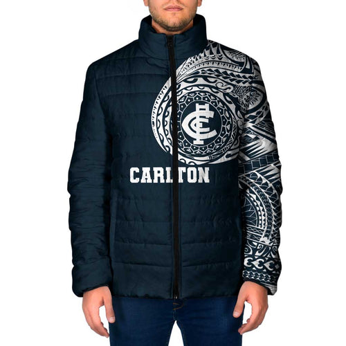Personalized Carlton Blues Polynesian Padded Jacket Tribal Chest and Sleeve Tattoo Heritage Warrior