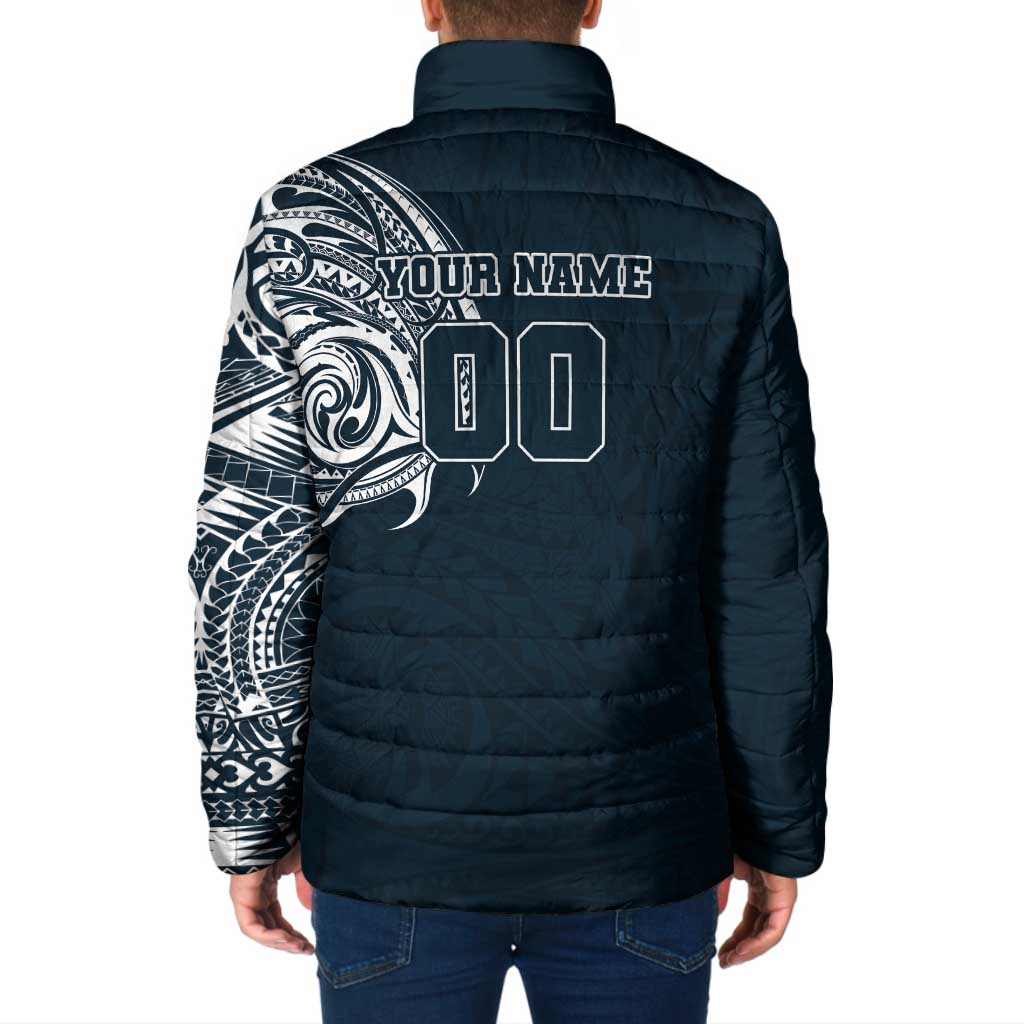 Personalized Carlton Blues Polynesian Padded Jacket Tribal Chest and Sleeve Tattoo Heritage Warrior