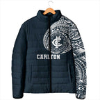 Personalized Carlton Blues Polynesian Padded Jacket Tribal Chest and Sleeve Tattoo Heritage Warrior