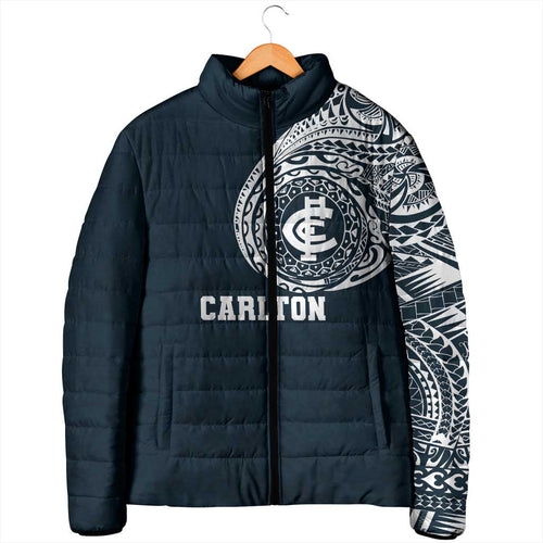Personalized Carlton Blues Polynesian Padded Jacket Tribal Chest and Sleeve Tattoo Heritage Warrior