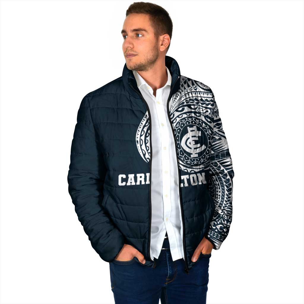 Personalized Carlton Blues Polynesian Padded Jacket Tribal Chest and Sleeve Tattoo Heritage Warrior