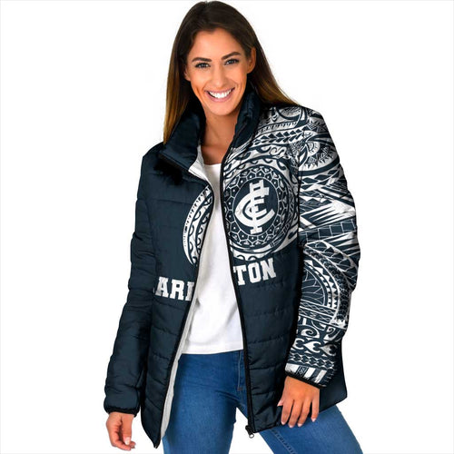 Personalized Carlton Blues Polynesian Padded Jacket Tribal Chest and Sleeve Tattoo Heritage Warrior