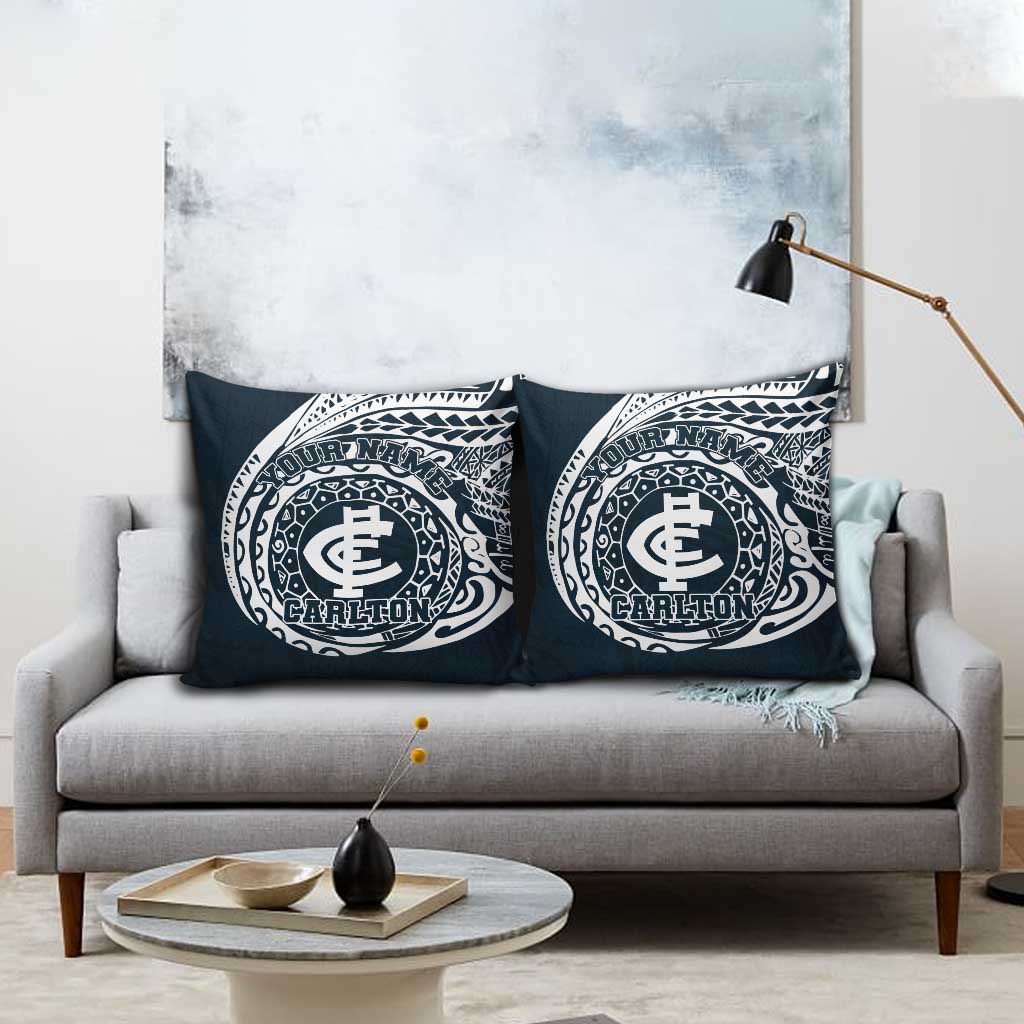 Personalized Carlton Blues Polynesian Pillow Cover Tribal Chest and Sleeve Tattoo Heritage Warrior