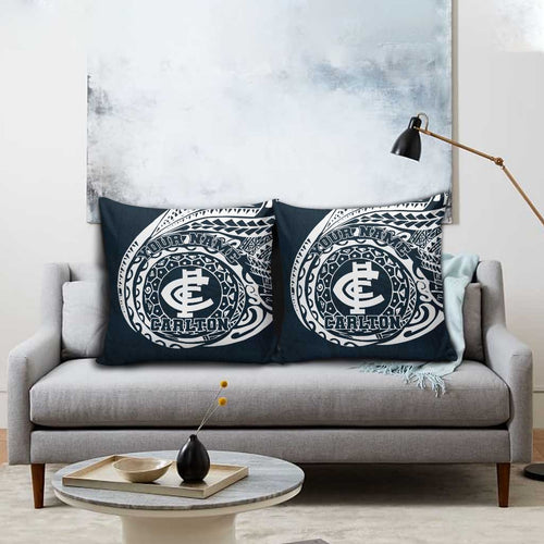 Personalized Carlton Blues Polynesian Pillow Cover Tribal Chest and Sleeve Tattoo Heritage Warrior