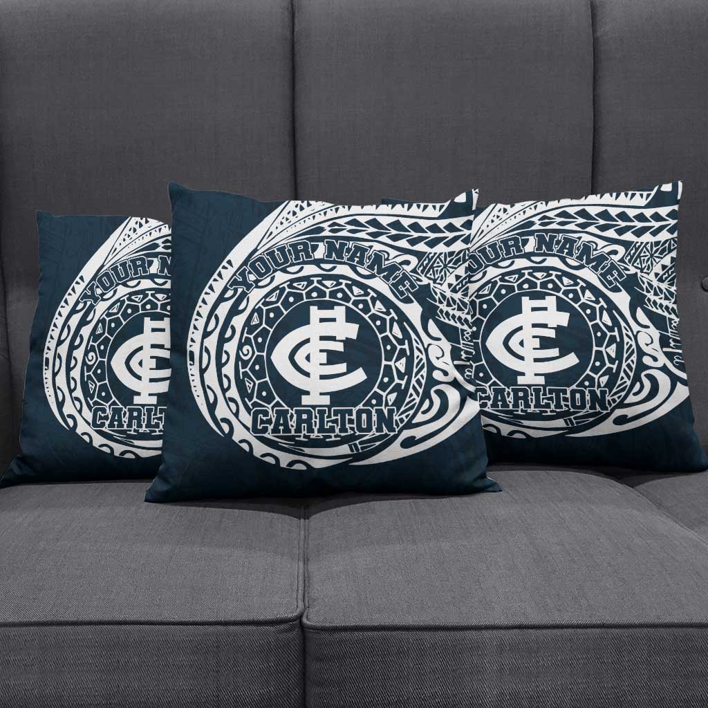 Personalized Carlton Blues Polynesian Pillow Cover Tribal Chest and Sleeve Tattoo Heritage Warrior