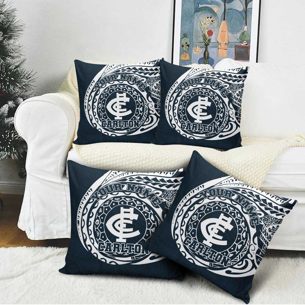 Personalized Carlton Blues Polynesian Pillow Cover Tribal Chest and Sleeve Tattoo Heritage Warrior