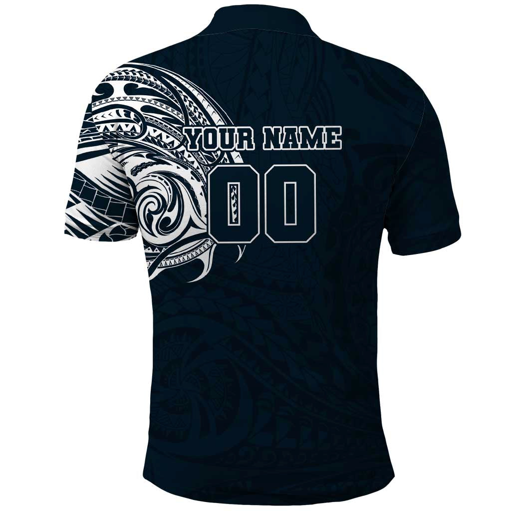 Personalized Carlton Blues Polynesian Polo Shirt Tribal Chest and Sleeve Tattoo Heritage Warrior