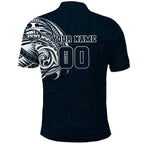 Personalized Carlton Blues Polynesian Polo Shirt Tribal Chest and Sleeve Tattoo Heritage Warrior