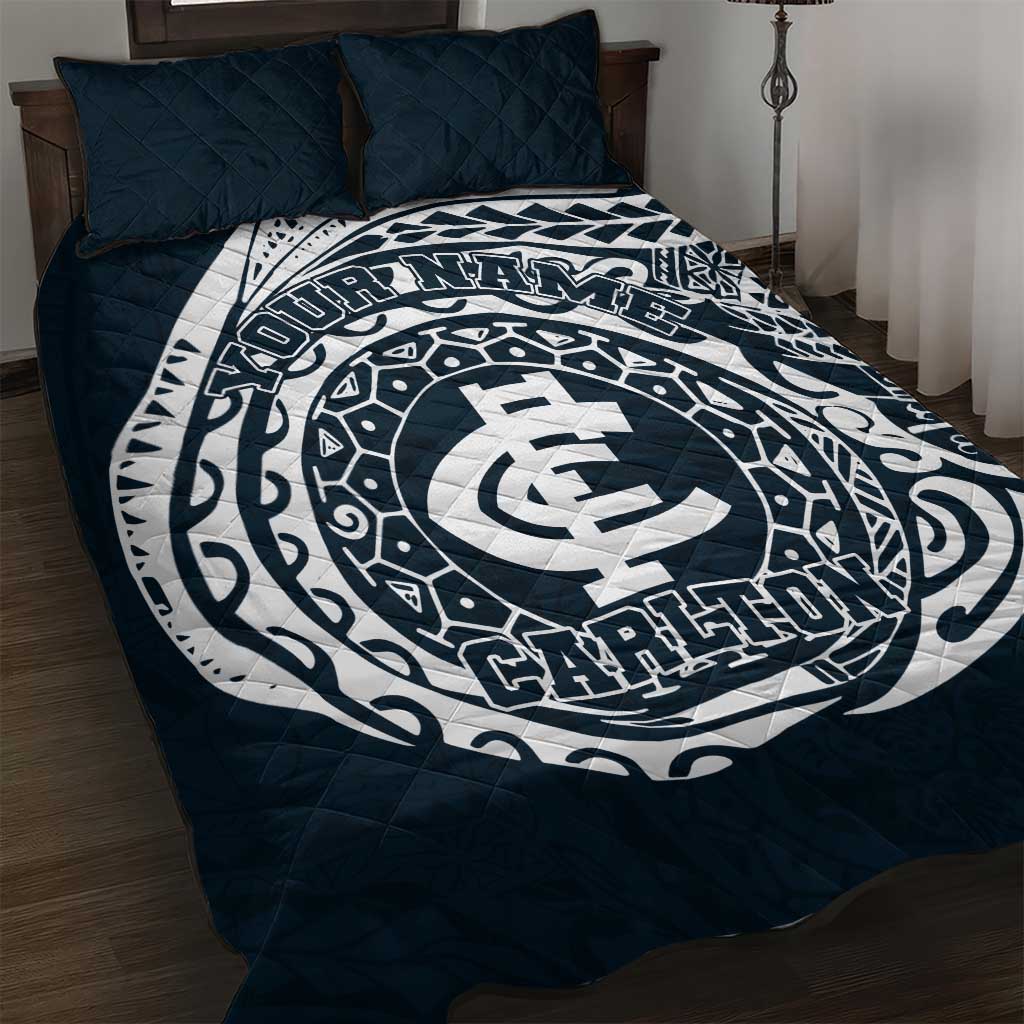 Personalized Carlton Blues Polynesian Quilt Bed Set Tribal Chest and Sleeve Tattoo Heritage Warrior