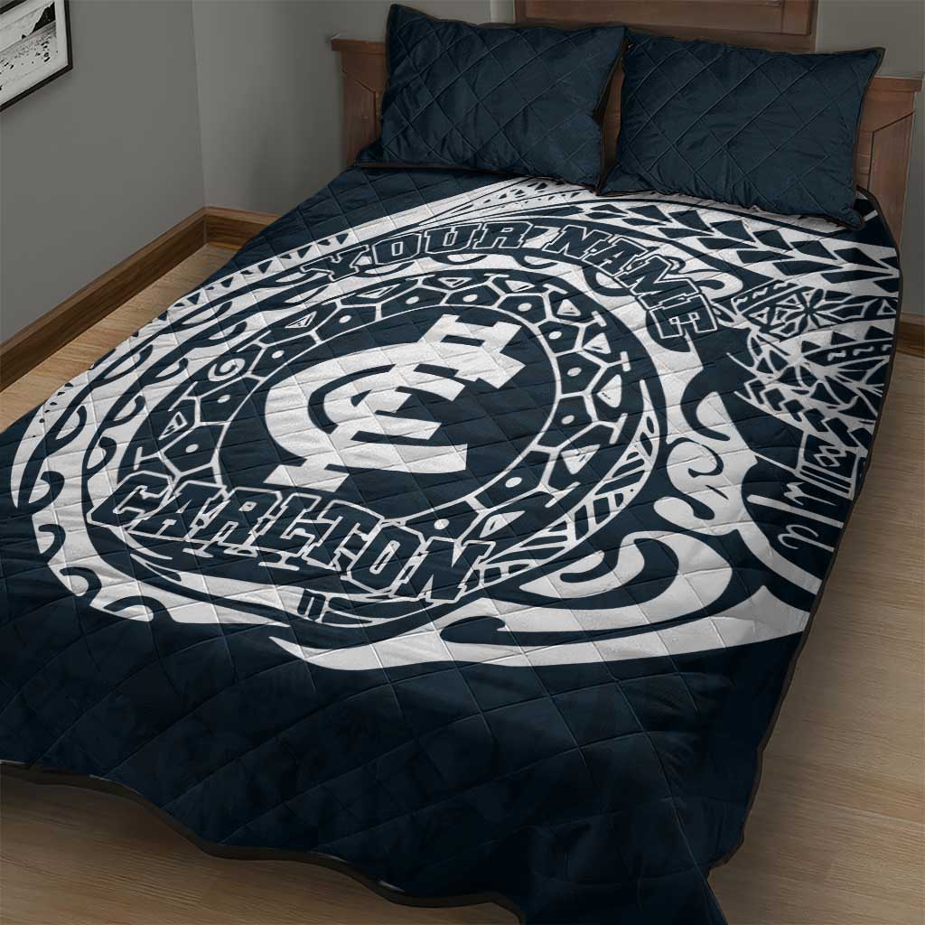 Personalized Carlton Blues Polynesian Quilt Bed Set Tribal Chest and Sleeve Tattoo Heritage Warrior