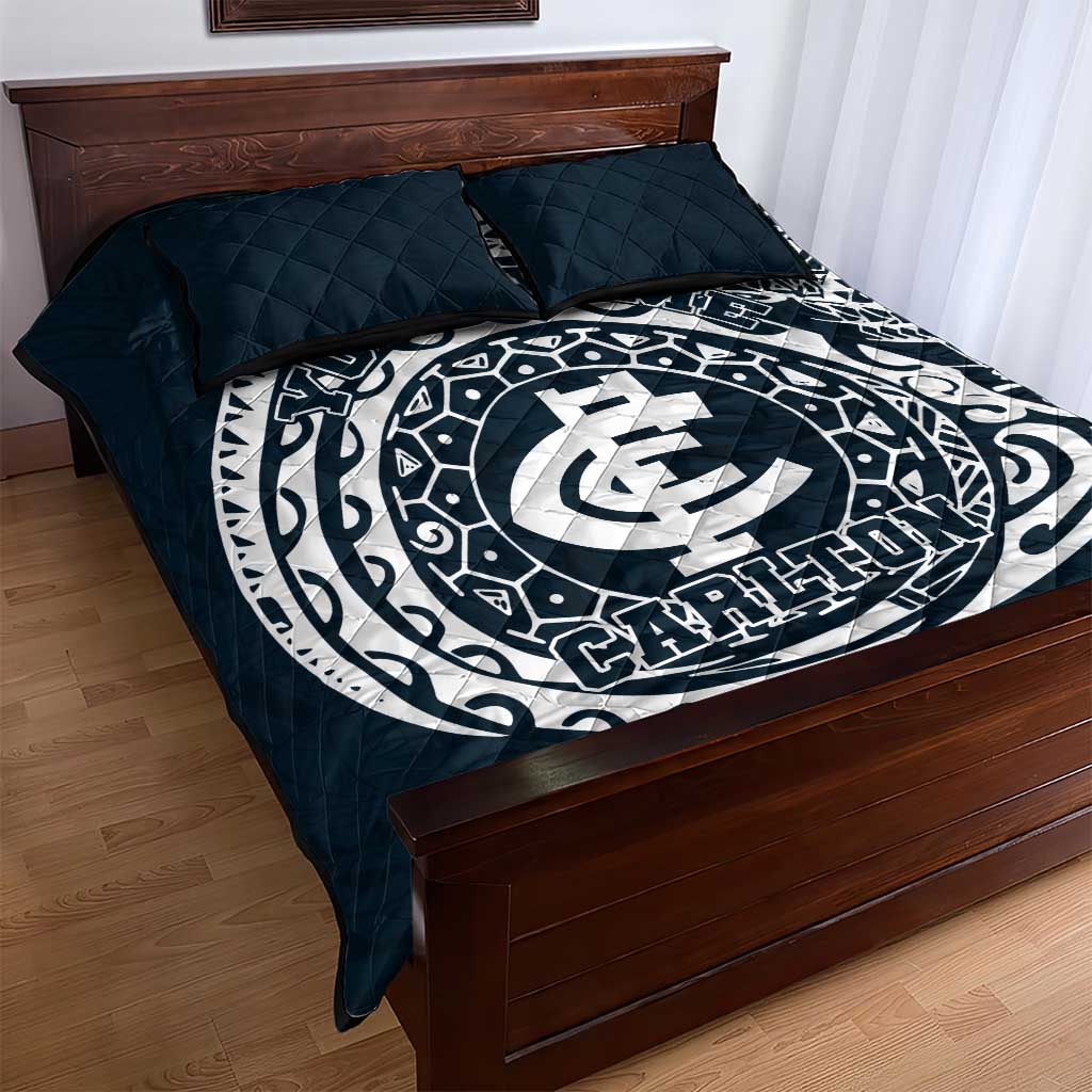 Personalized Carlton Blues Polynesian Quilt Bed Set Tribal Chest and Sleeve Tattoo Heritage Warrior
