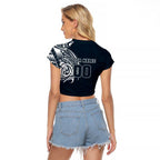 Personalized Carlton Blues Polynesian Raglan Cropped T Shirt Tribal Chest and Sleeve Tattoo Heritage Warrior
