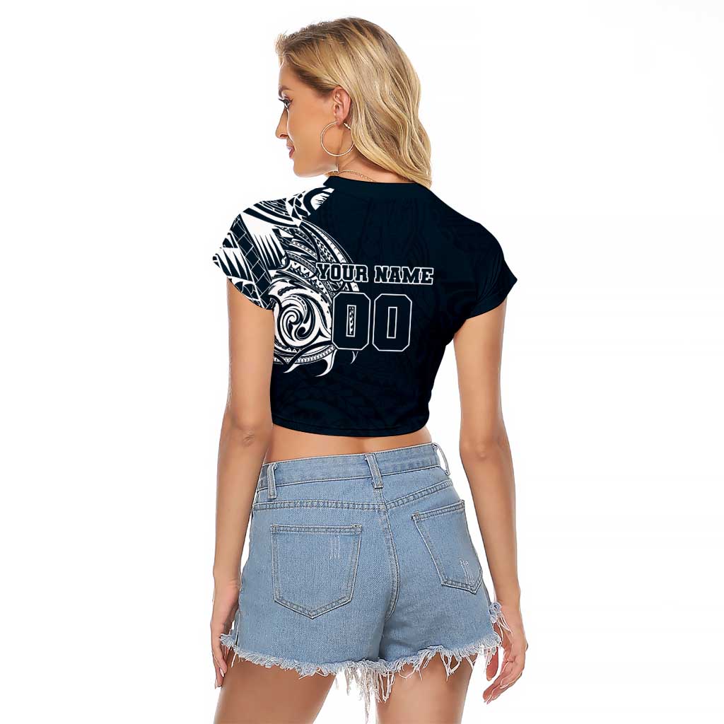 Personalized Carlton Blues Polynesian Raglan Cropped T Shirt Tribal Chest and Sleeve Tattoo Heritage Warrior