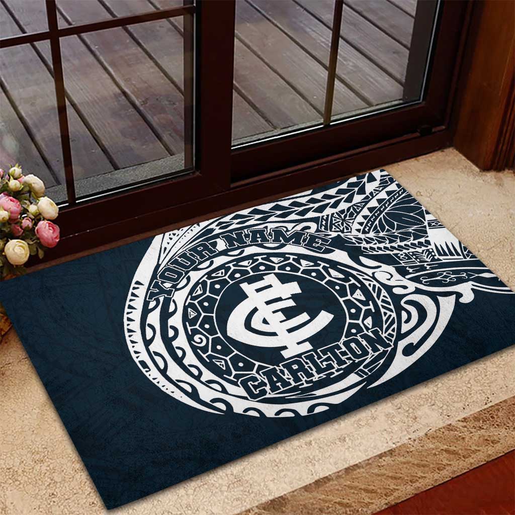 Personalized Carlton Blues Polynesian Rubber Doormat Tribal Chest and Sleeve Tattoo Heritage Warrior