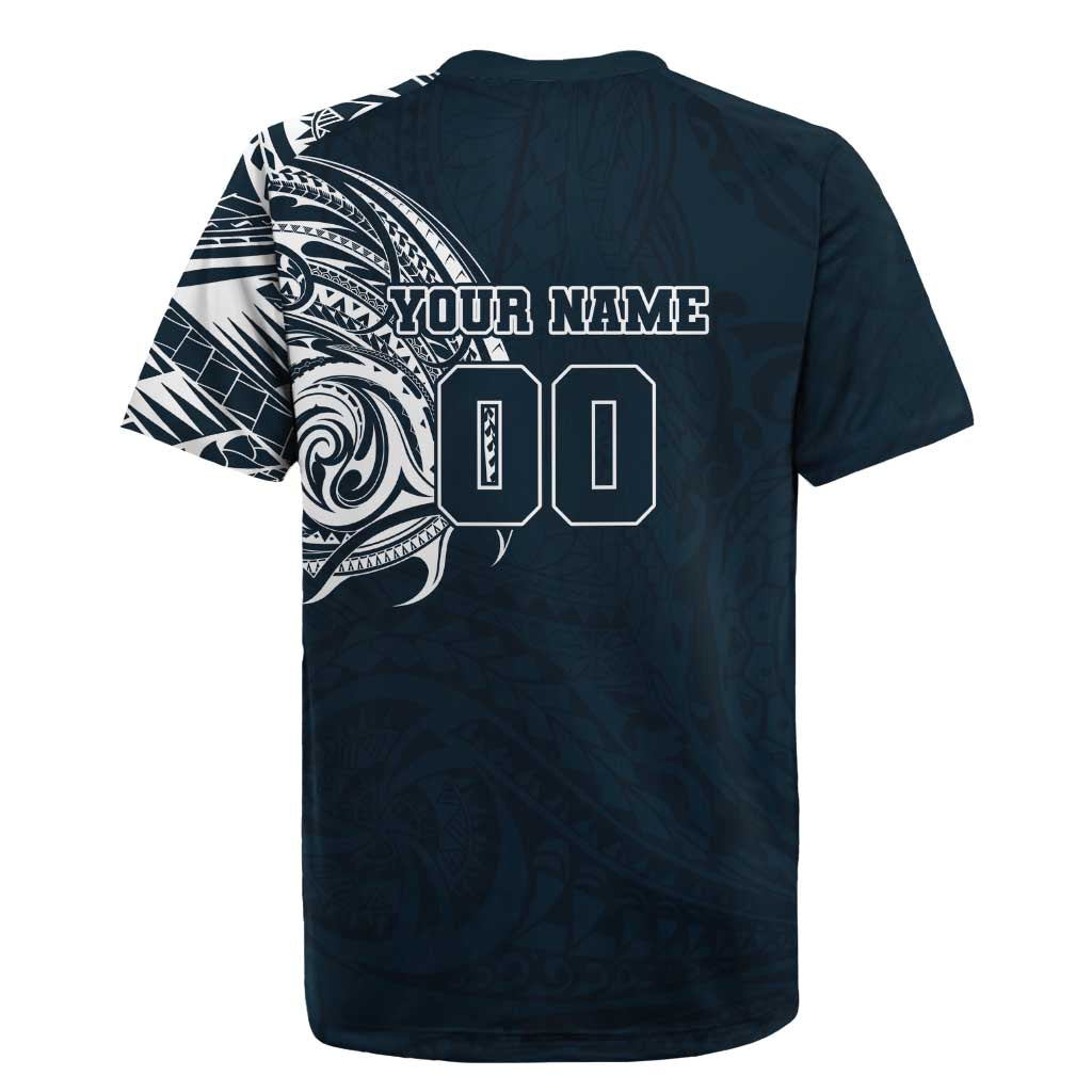 Personalized Carlton Blues Polynesian Rugby Jersey Tribal Chest and Sleeve Tattoo Heritage Warrior