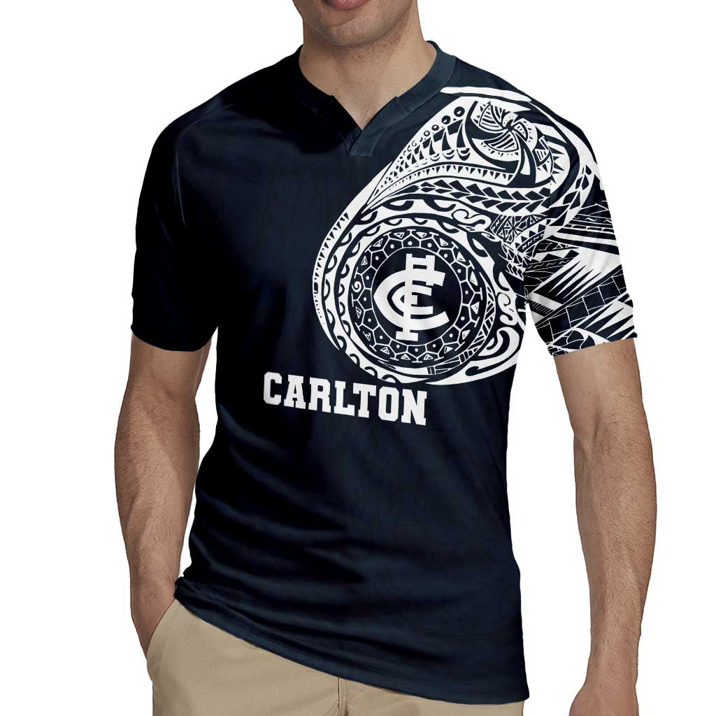 Personalized Carlton Blues Polynesian Rugby Jersey Tribal Chest and Sleeve Tattoo Heritage Warrior