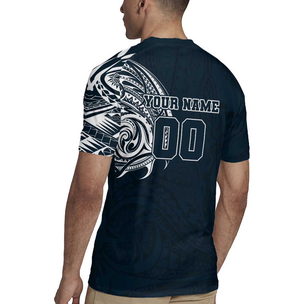 Personalized Carlton Blues Polynesian Rugby Jersey Tribal Chest and Sleeve Tattoo Heritage Warrior