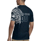 Personalized Carlton Blues Polynesian Rugby Jersey Tribal Chest and Sleeve Tattoo Heritage Warrior