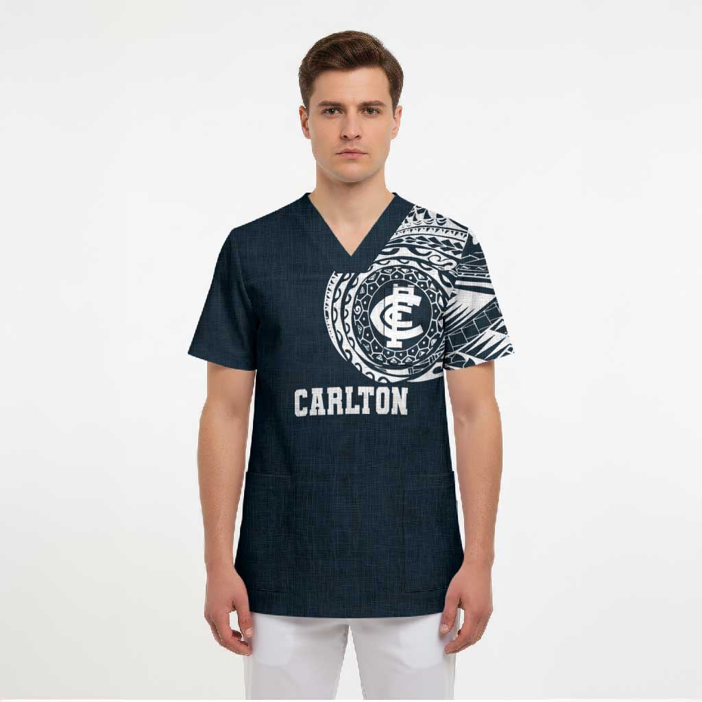 Personalized Carlton Blues Polynesian Scrub Top Tribal Chest and Sleeve Tattoo Heritage Warrior