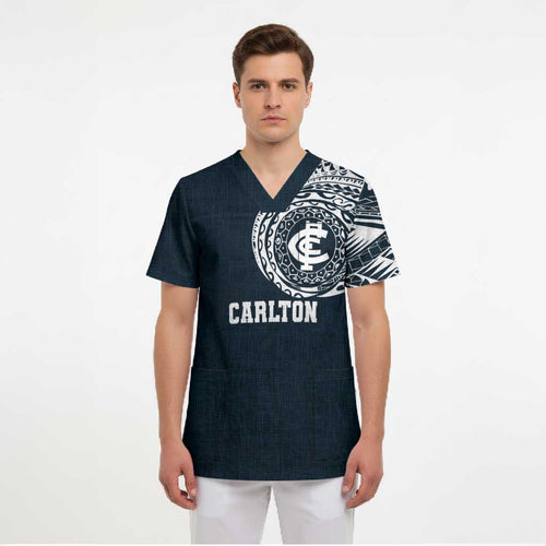 Personalized Carlton Blues Polynesian Scrub Top Tribal Chest and Sleeve Tattoo Heritage Warrior