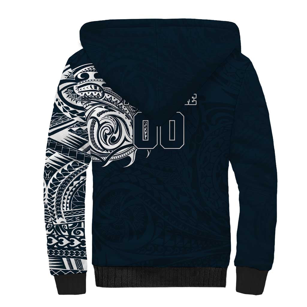 Personalized Carlton Blues Polynesian Sherpa Hoodie Tribal Chest and Sleeve Tattoo Heritage Warrior