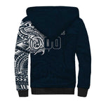 Personalized Carlton Blues Polynesian Sherpa Hoodie Tribal Chest and Sleeve Tattoo Heritage Warrior