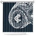 Personalized Carlton Blues Polynesian Shower Curtain Tribal Chest and Sleeve Tattoo Heritage Warrior