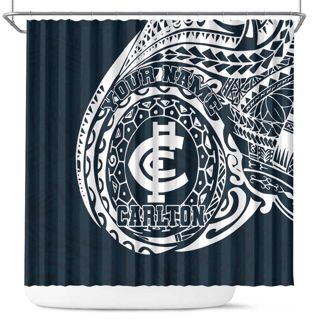 Personalized Carlton Blues Polynesian Shower Curtain Tribal Chest and Sleeve Tattoo Heritage Warrior