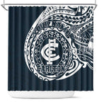 Personalized Carlton Blues Polynesian Shower Curtain Tribal Chest and Sleeve Tattoo Heritage Warrior