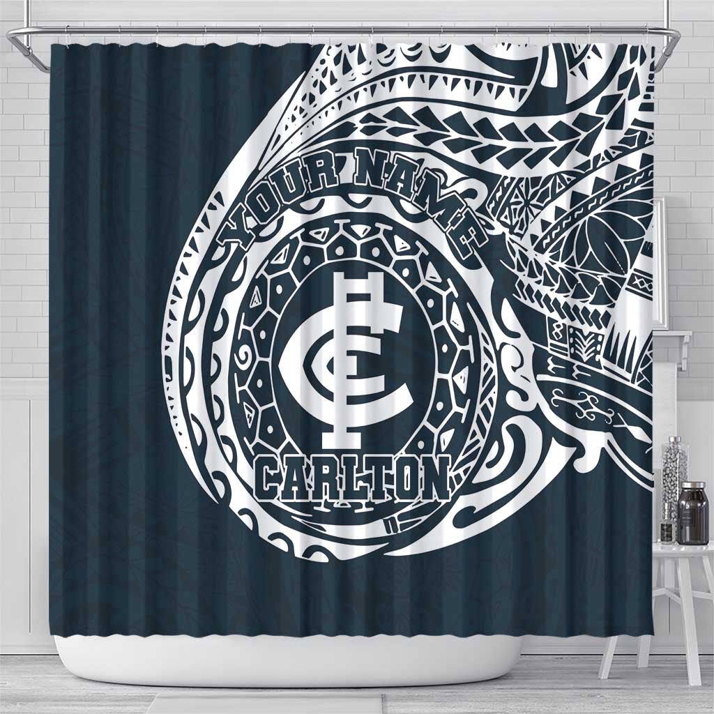 Personalized Carlton Blues Polynesian Shower Curtain Tribal Chest and Sleeve Tattoo Heritage Warrior