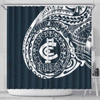 Personalized Carlton Blues Polynesian Shower Curtain Tribal Chest and Sleeve Tattoo Heritage Warrior