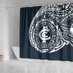 Personalized Carlton Blues Polynesian Shower Curtain Tribal Chest and Sleeve Tattoo Heritage Warrior