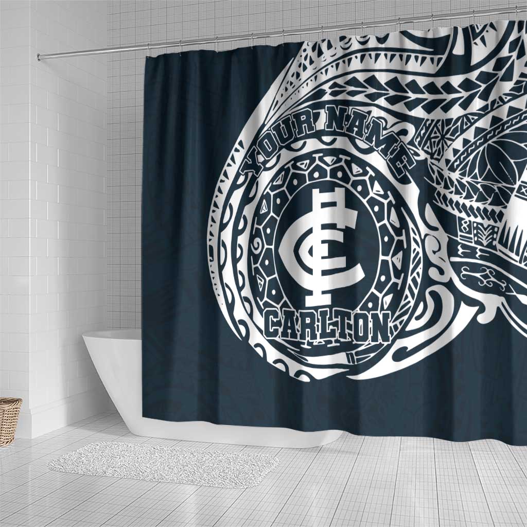 Personalized Carlton Blues Polynesian Shower Curtain Tribal Chest and Sleeve Tattoo Heritage Warrior